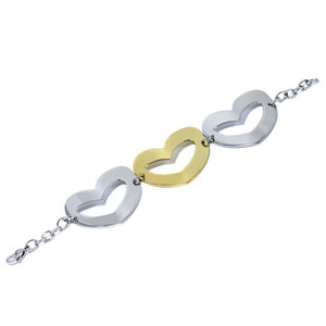 Stainless steel bracelet in silver-gold color. Dimensions: length 21 cm, heart width approx. 4 cm.