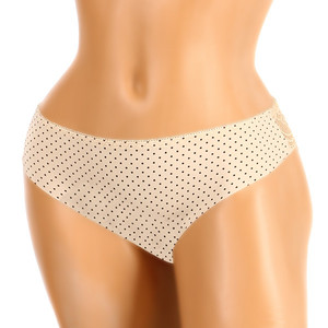 Women's polka-dot microfiber panties with lace back. Material: 91% nylon, 9% spandex.