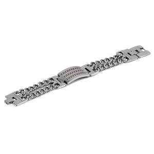 Wide surgical steel bracelet with Greek pattern. Dimensions: width 23mm, middle part 63mm, thickness 2mm