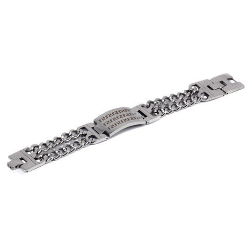 Wide stainless steel bracelet with Greek pattern