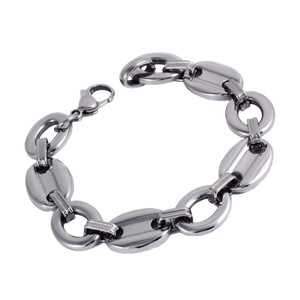 Surgical steel bracelet with massive chain eyes. width 15mm, mesh length 20mm, thickness 3mm, length 22,5cm