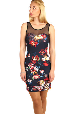 Mini dress with floral print and translucent top. Material: 94% polyester, 6% elastane. Import: Italy