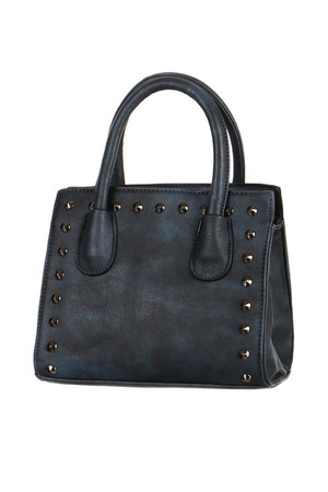 Small handbag with rivets. Can be worn in hand or over shoulder (length adjustable strap included). The bag is zippered.