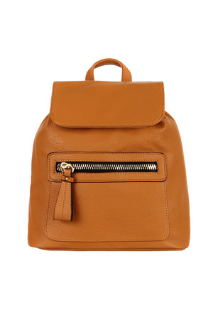 Women's elegant leatherette backpack with a distinctive zipper. Functional zippered front pocket. The main pocket can be