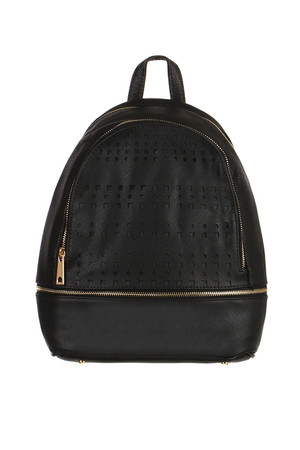 Women's urban leatherette backpack with perforation. Main zippered pocket. Inside one small zippered pocket and two