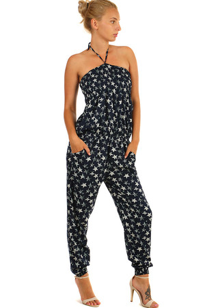 Long ladies comfortable overalls with print. Can be worn strapless or with a drawstring around the neck. Material: 65%