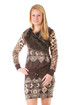 Knitted winter dress fur and long sleeves