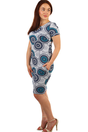 Patterned women's short sleeve dress. Up to size 48, suitable for plump. Material: 90% cotton, 10% polyester.