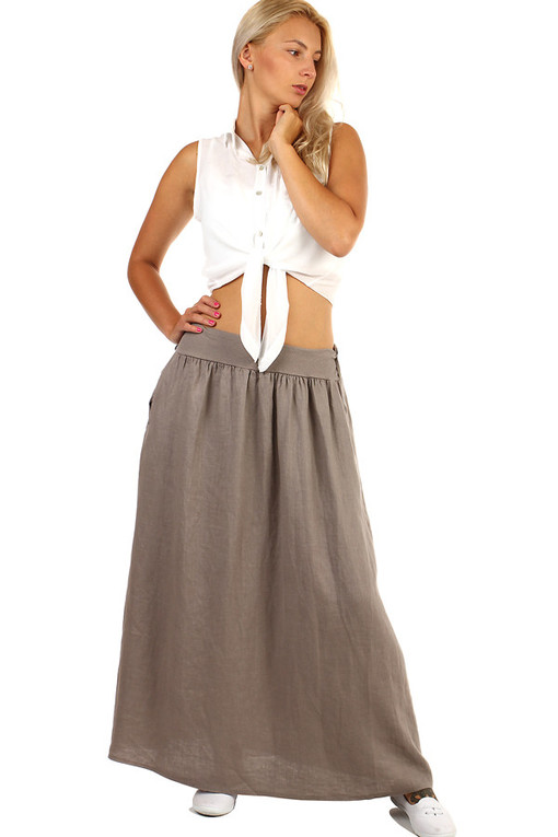 Long ladies linen maxi skirt pockets