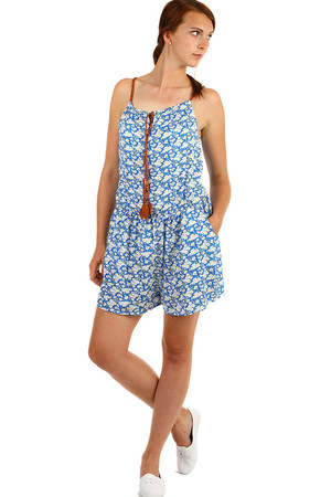 Patterned ladies summer overalls for narrow straps. Material: 65% cotton, 35% polyester