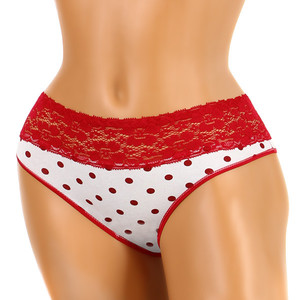 Polka dot panties with lace. Material: 95% cotton, 5% elastane.