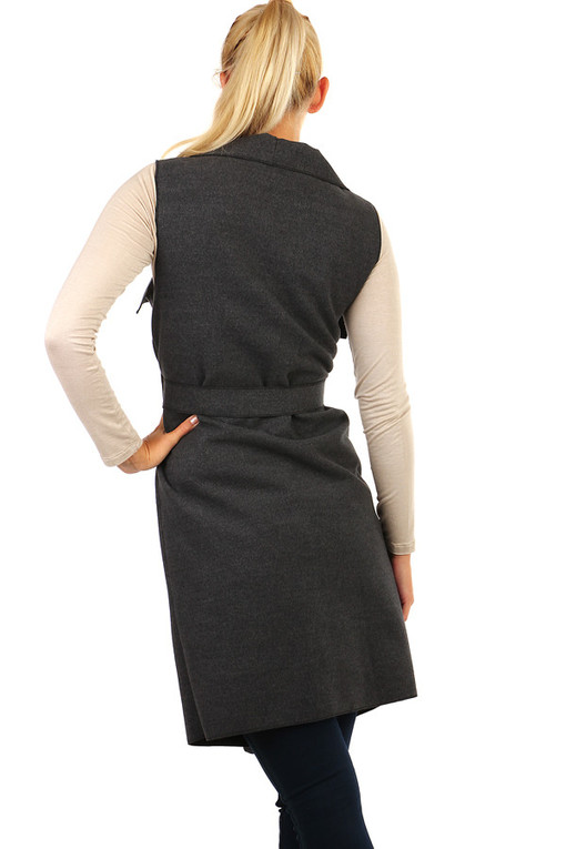 Women's winter long vest with belt