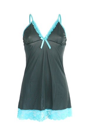 Striped nightie with lace and hem and neckline. The set includes thong (XL size: 25-38 cm, 2XL: 26-39 cm, 3XL: 27-40 cm).