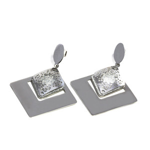 Women's surgical steel earrings with two rhombuses. Dimensions: width 43mm, length 60mm