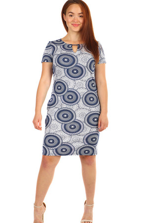 Patterned women's short sleeve dress. Up to size 48, suitable for plump. Material: 90% cotton, 10% polyester.
