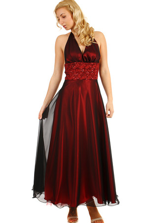 Long burgundy neck dress with rhinestones. Material: 100% polyester