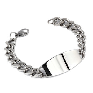 Surgical steel chain bracelet. Length 23cm, plate width 19mm, mesh size 15mm, thickness 3mm.