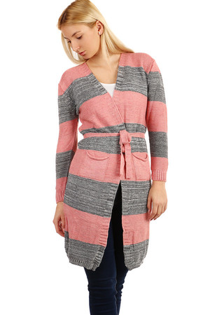 Long striped sweater with belt. Material: 70% acrylic, 30% wool.