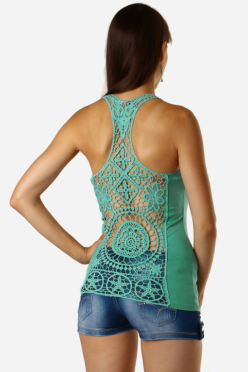 Women's ribbed tank top lace back