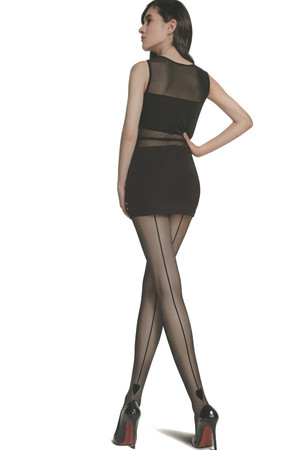 Black semi-transparent stockings with pattern on the back. Gentle 20 DEN Material: 90% nylon, 10% elastane