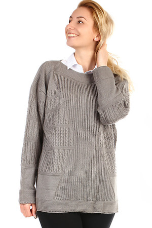Women's knitted oversized sweater with pattern. Long sleeves. With slightly extended back. Suitable for winter.Free cut -