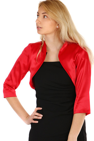 Elegant women's 3/4 sleeve bolero. Nice satin material. Without closing. The sleeves are looser. Up to size 52- suitable for