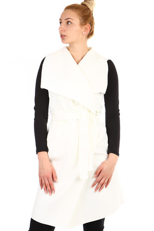 Women's long single color vest with belt. Suitable for colder weather. Distinctive collar, elegant belt. Material: 80%
