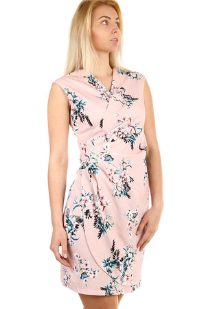 Women's short flowered dress - wrapping effect. Material: 95% polyester, 5% elastane. Import: Italy