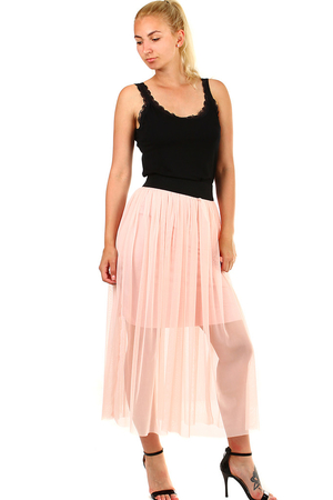 Romantic ladies tulle skirt longer cut. Elastic rubber at the waist. Material: 95% polyester, 5% elastane. Import: Italy