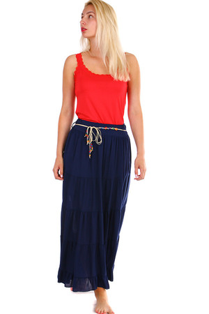 Women's Summer Maxi Skirt with Bead Strap. Long length to the ankles. Solid color design. Material: 100% viscose. Import: