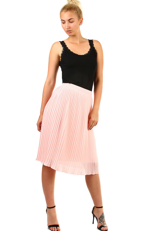 Women's pleated folded midi skirt elastic at the waist