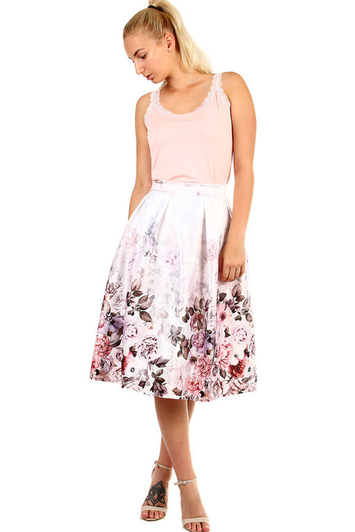 Women's half-round folded midi skirt floral print