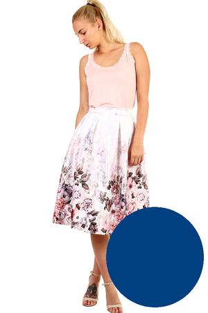 Romantic ladies folded midi skirt with floral print. Shiny design - satin imitation. Zip fastening. Material: 97% polyester,