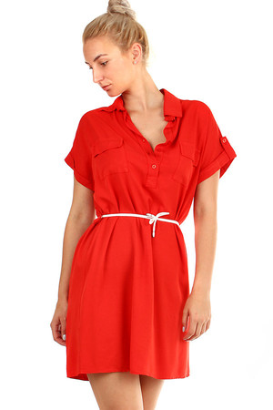 Women's single-colored short sleeve tunic. Strong pockets at the front, lace at the waist. Can also be worn as a short dress.