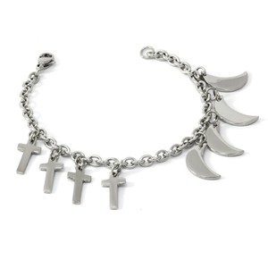 Bracelet made of surgical steel cross and moon. cross dimension 9mm x 19mm length adjustable 0 - 18,5cm