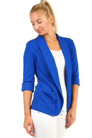 Monochrome ladies jacket with three-quarter sleeve. Without closing. Material: 95% polyester, 5% elastane. Import: Italy