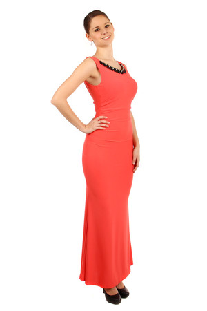 Long dress have a beaded neckline. The back is deeply cut. Import: Italy Material: 95% polyester, 5% elastane
