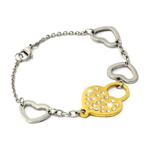 Surgical steel bracelet with large heart motif with a gold lock. heart size 30mm x 20mm length adjustable 0 - 18,5cm