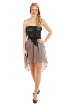 Interesting strapless dress. Upper part decorated with lace. The rear part is called a siding. Import: Italy Material: 95%