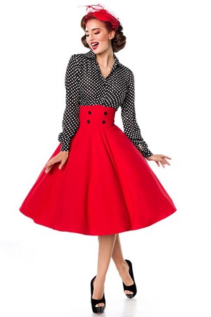 Women's pin-up style skirt. The tall waist is decorated with buttons. Zip fastening hidden in side seam. Belsira's proven