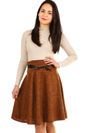 Women's midi skirt, knee length, half-round cut, decorative belt, winter cotton or cooler spring and autumn days. Material: