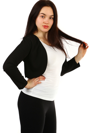 Women's elegant bolero elegant short cut long sleeve round edges of front part suitable for formal wear Material: 95%