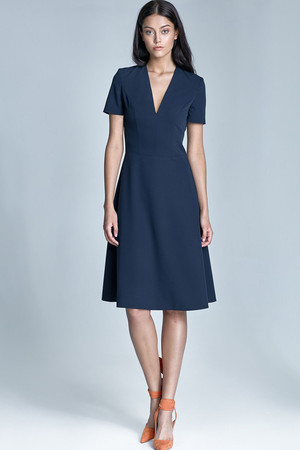 Elegant ladies dress for the company monochromatic deep V-neckline without reinforced décolletage short sleeve widening