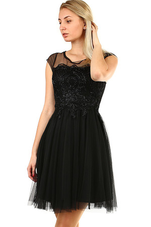Luxury ladies' formal dress mesh neckline and sleeves part of the bra is reinforced lace embroidered bodice tulle layered