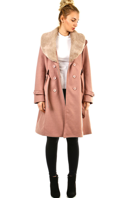 Fleece coat with fur collar