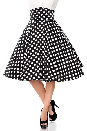 Retro ladies skirt circular skirt black with white polka dots high waist with decorative buttons zipper in side seam knee