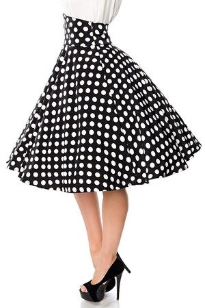 Retro ladies skirt circular skirt black with white polka dots high waist with decorative buttons zipper in side seam knee