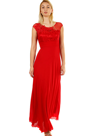 Chiffon Long Ladies Dress mesh neck material with rounded neck without sleeves front part decorated with floral embroidery