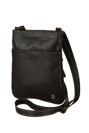 Leather crossbody handbag unisex Czech production long strap with adjustable length three pockets, two zippered and patent