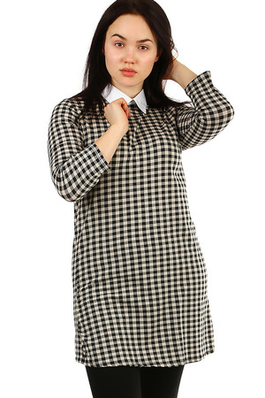 Elegant women's dress with white collar comfortable loose fit longer sleeve back cut with button fastening retro checkered